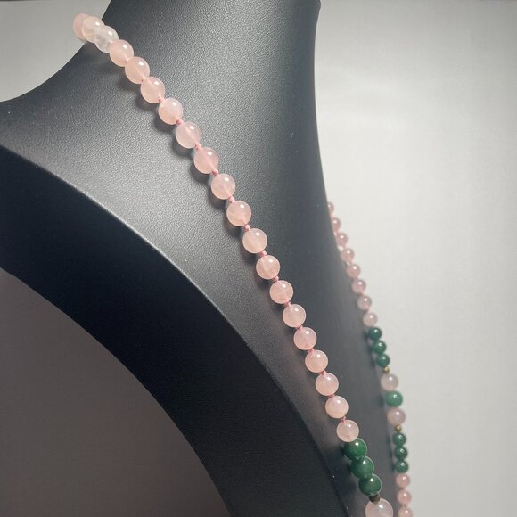 Rose Quartz/Green Jade Gemstone Necklace - Picture 2 of 9